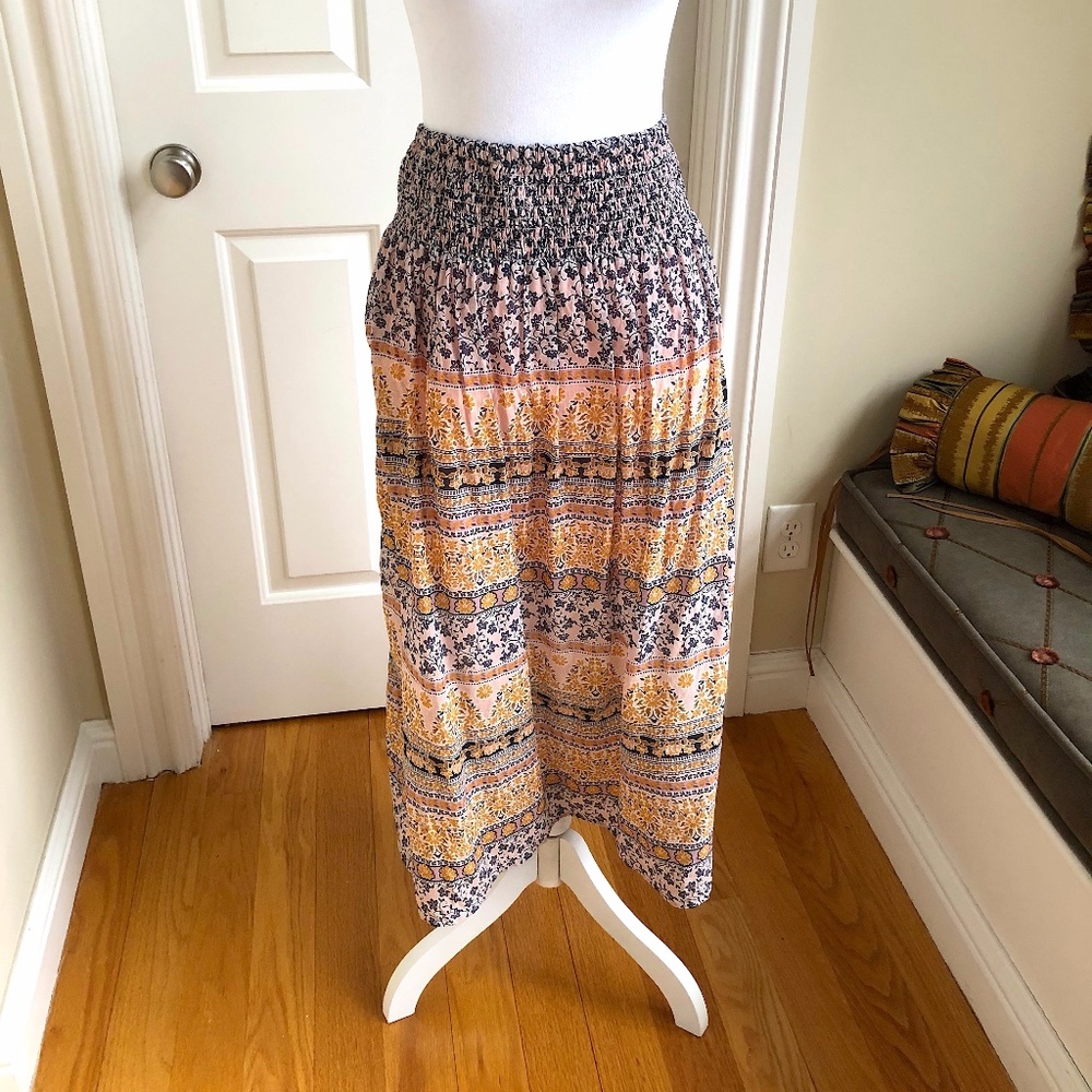 J. Jill Pink Multi Boho Prairie Midi Maxi Skirt (Small Petite)
